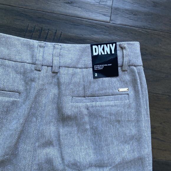 DKNY Slim Bootcut Trouser Womens Sz 2 Grey Herringbone Linen Blend - Picture 7 of 7
